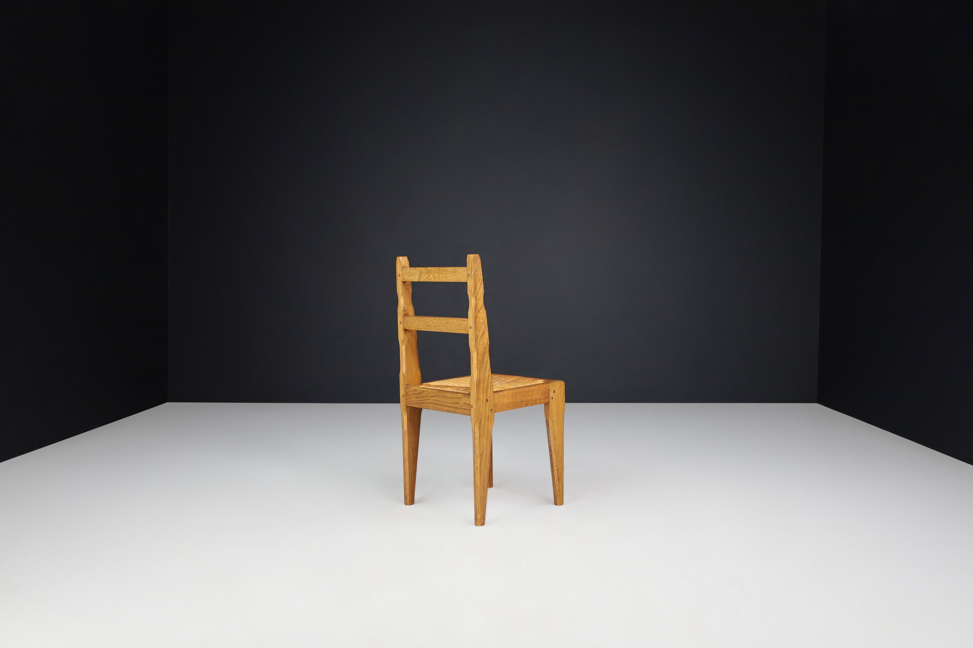 Brutalist Dining Chairs in Oak and Rush, France 1960s Mid-20th century