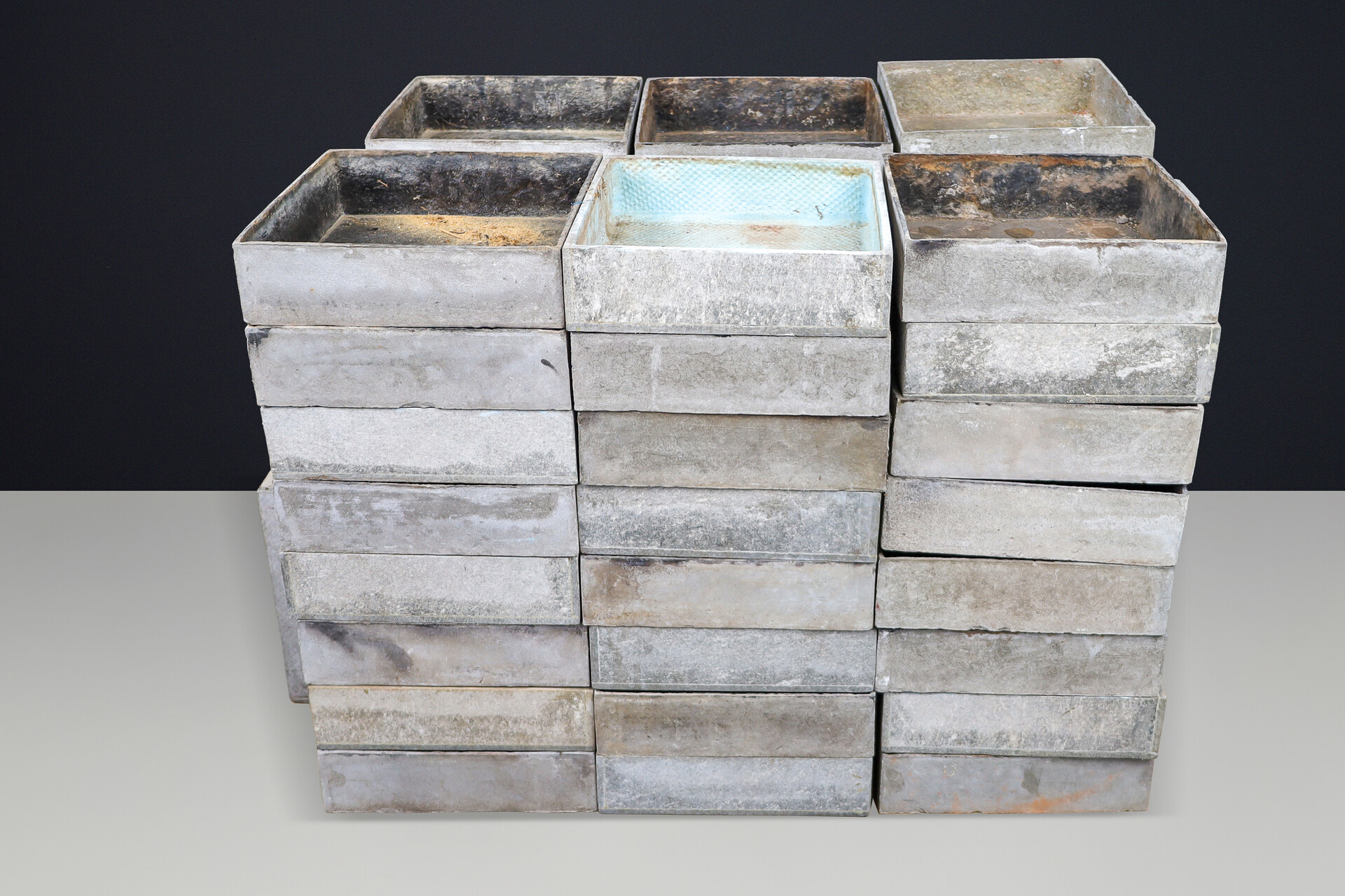 Brutalist Fibre-Cement Square Planters, Switzerland, 1970s, Willy Guhl style Late-20th century