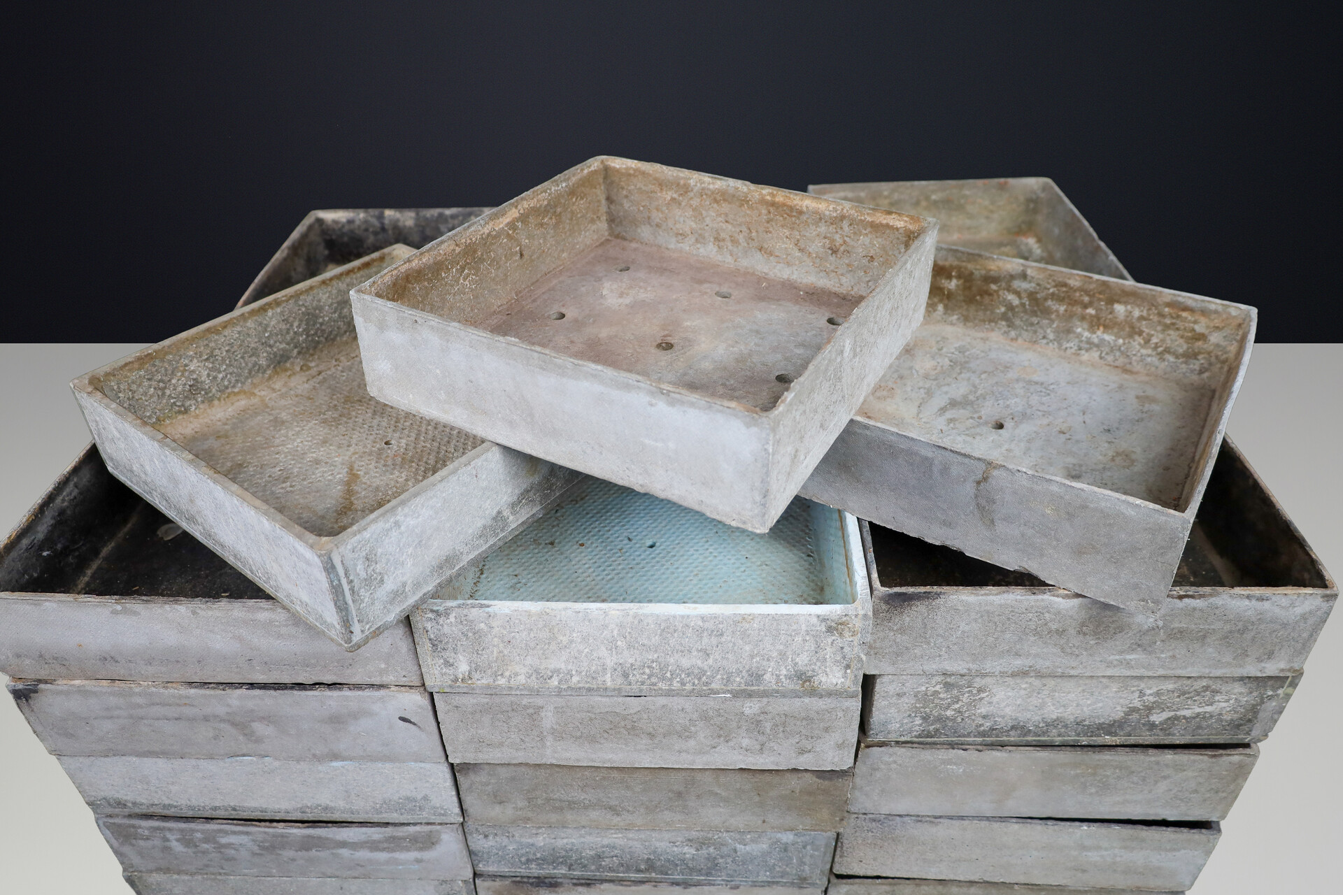 Brutalist Fibre-Cement Square Planters, Switzerland, 1970s, Willy Guhl style Late-20th century
