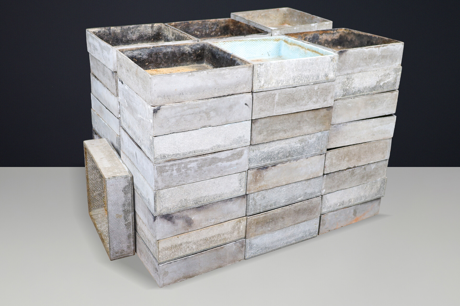 Brutalist Fibre-Cement Square Planters, Switzerland, 1970s, Willy Guhl style Late-20th century