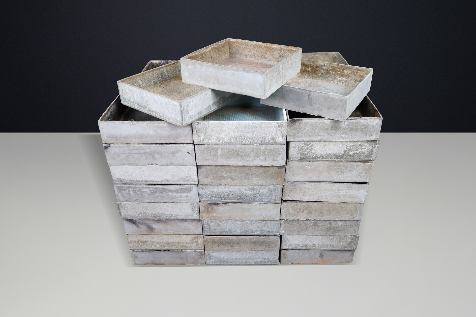 Brutalist Fibre-Cement Square Planters, Switzerland, 1970s, Willy Guhl style Late-20th century