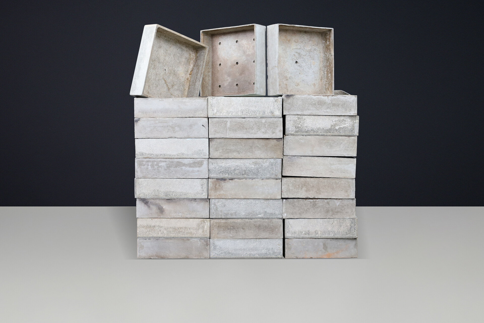 Brutalist Fibre-Cement Square Planters, Switzerland, 1970s, Willy Guhl style Late-20th century