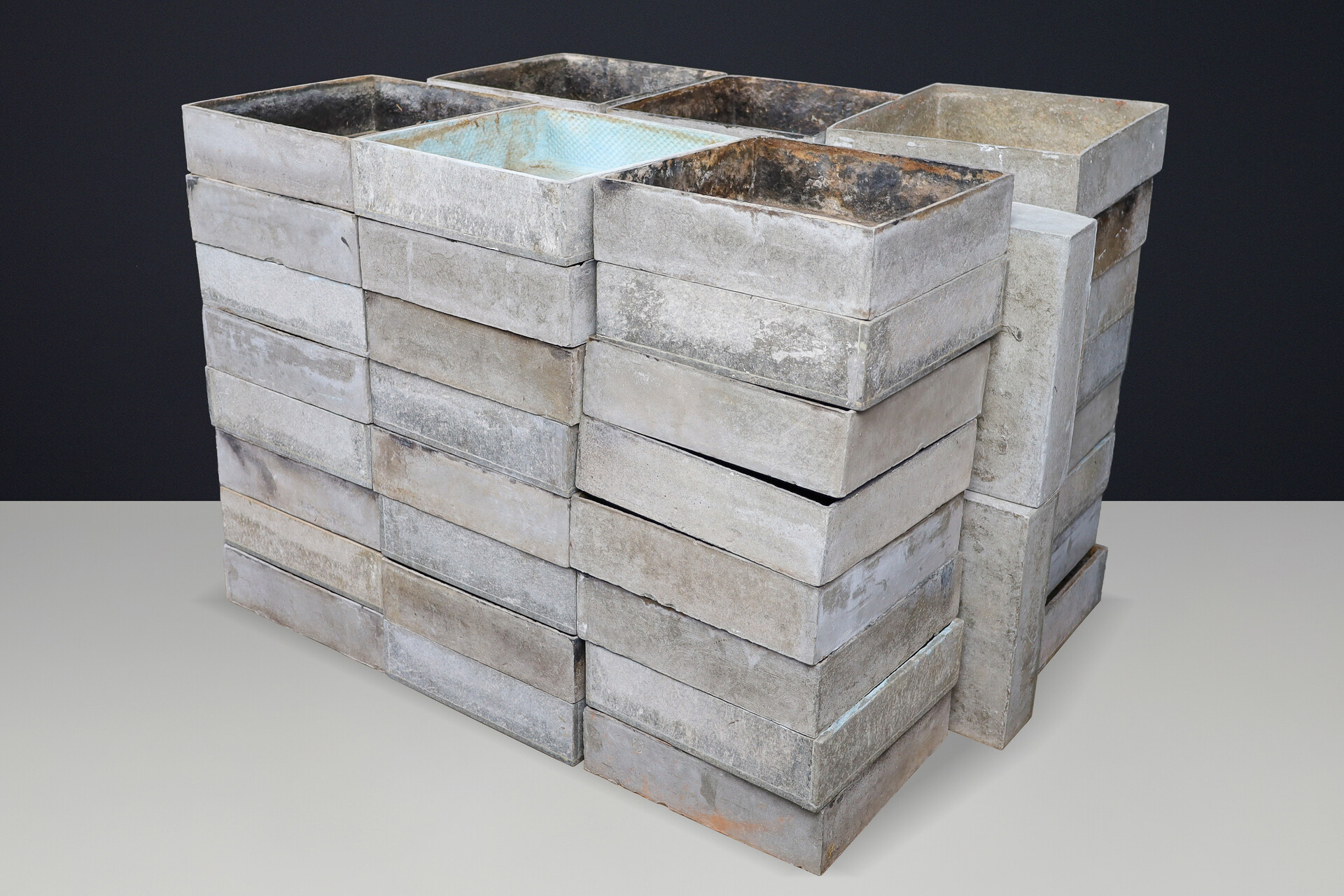 Brutalist Fibre-Cement Square Planters, Switzerland, 1970s, Willy Guhl style Late-20th century