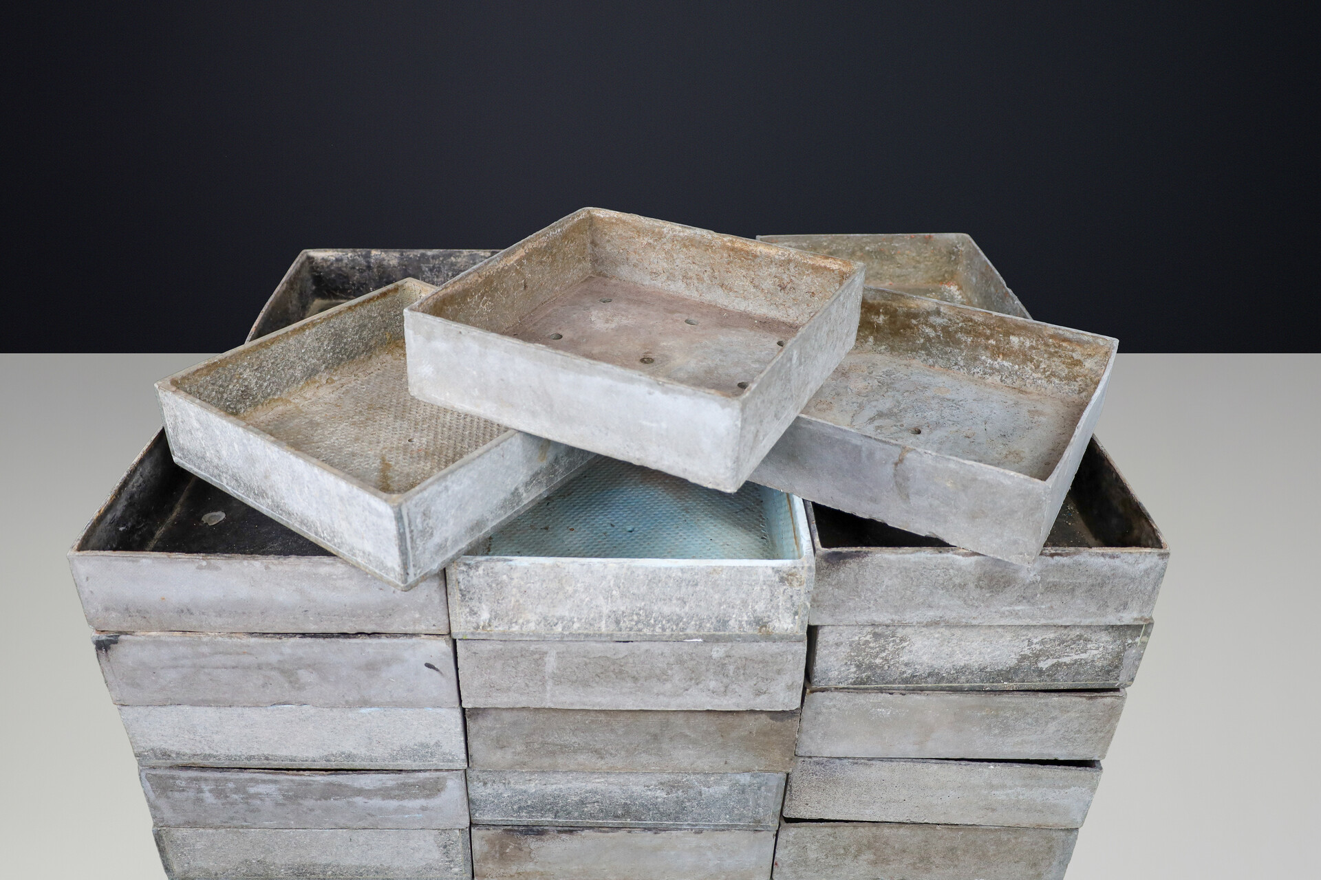 Brutalist Fibre-Cement Square Planters, Switzerland, 1970s, Willy Guhl style Late-20th century