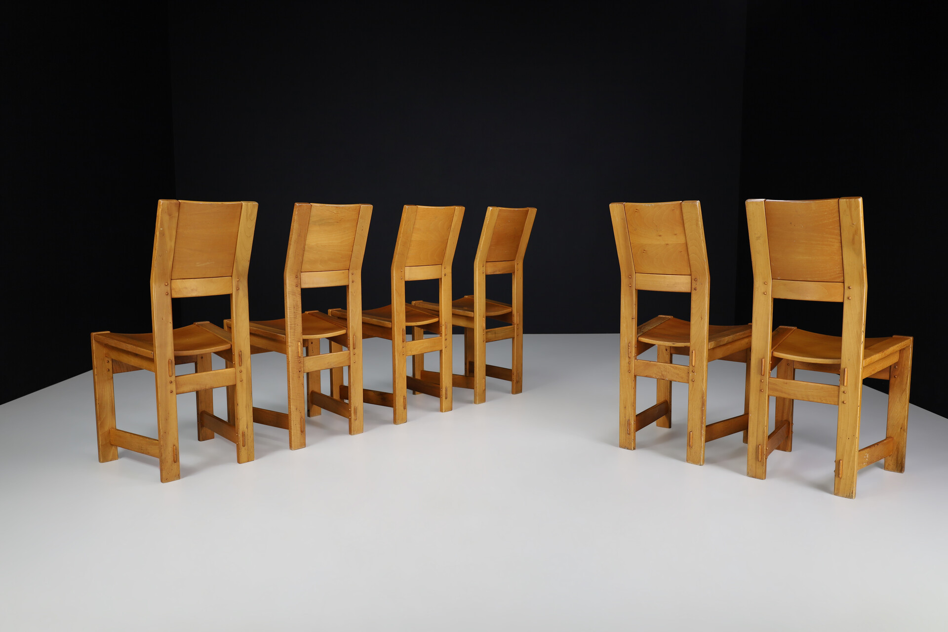 Brutalist Giuseppe Rivadossi Dining Chairs in Walnut, Italy 1970s Late-20th century