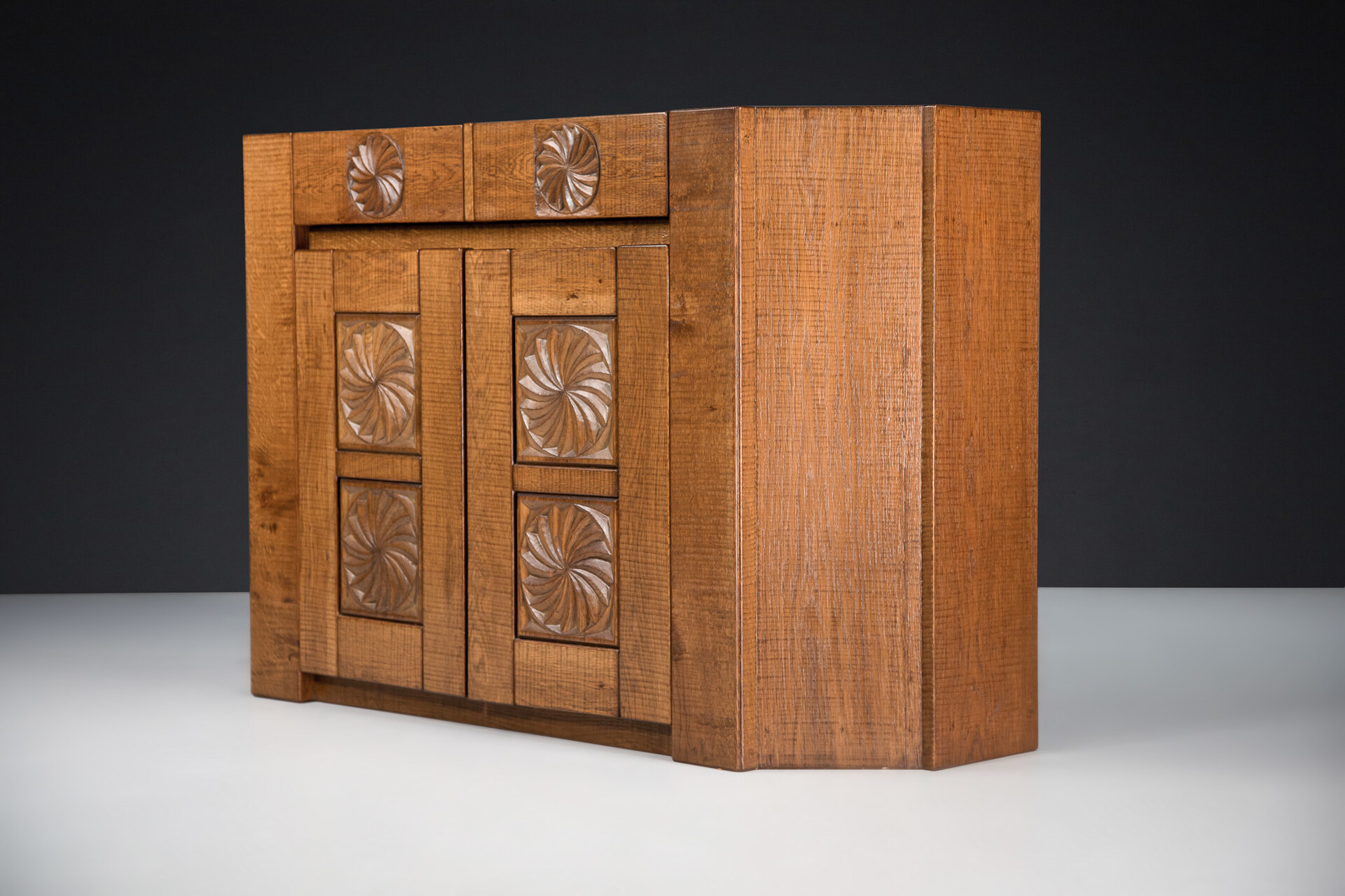 Brutalist Hand Crafted Giuseppe Rivadossi Sideboard in Oak Italy, the 1970s Late-20th century