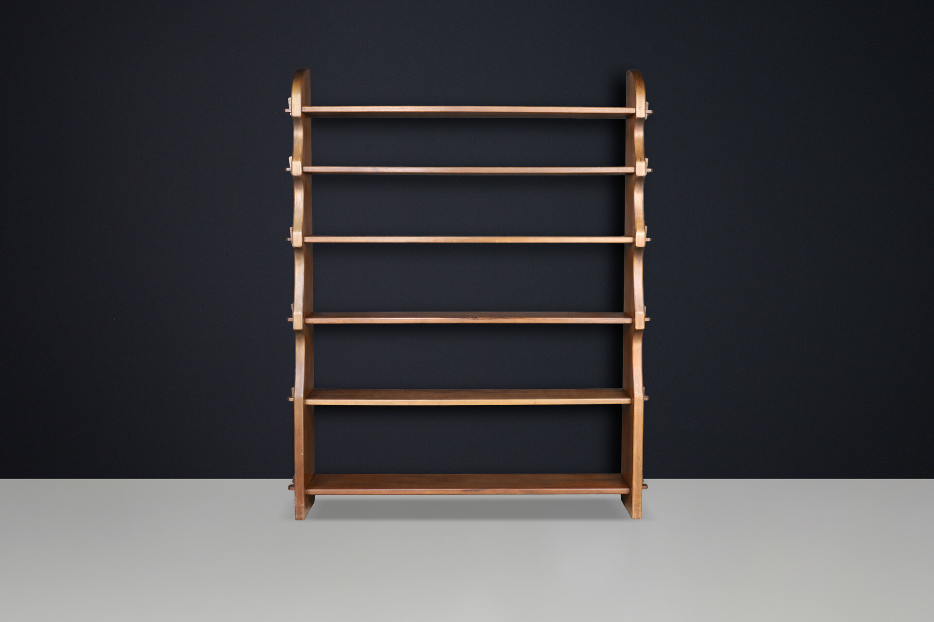 Brutalist Handcrafted Solid Wood Alpine Bookcase with Wedge Joinery, France 1950s Mid-20th century