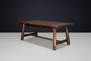 Brutalist Large french pine dining table BY MEUBLES GEORGES ROBERT, France 1950 Mid-20th century