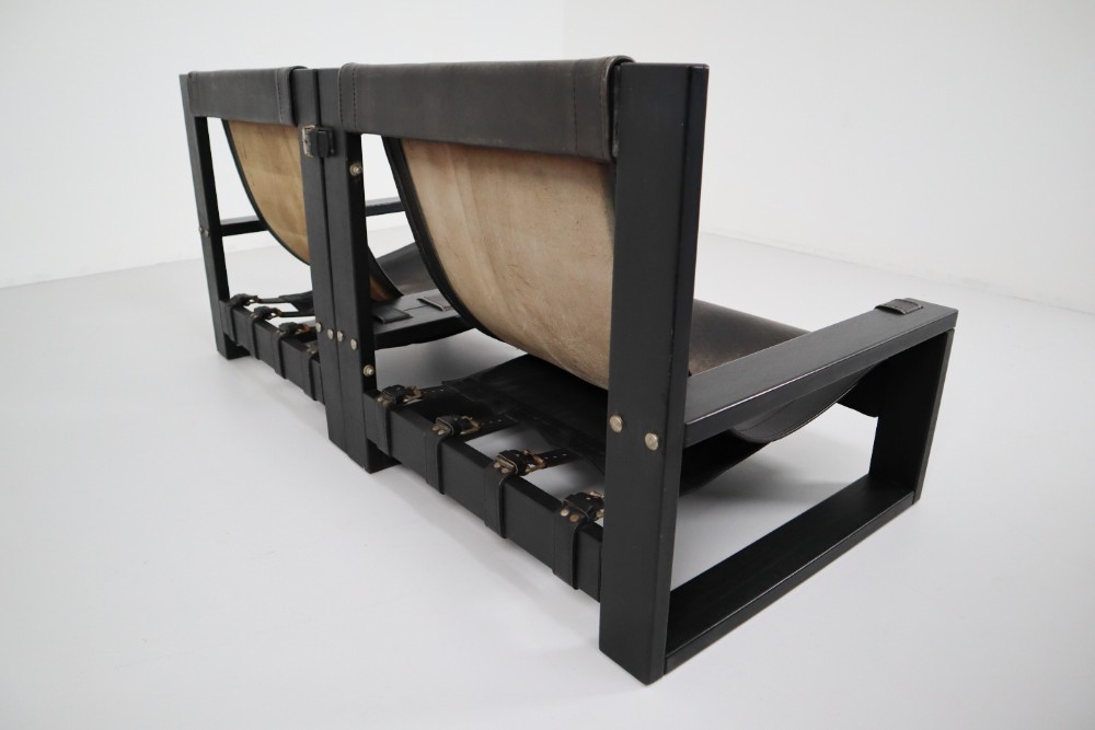 Brutalist Leather Brutalist Two-Seat Sofa Which Was Made By Sonja Wasseur. Amsterdam 1970’S Mid-20th century