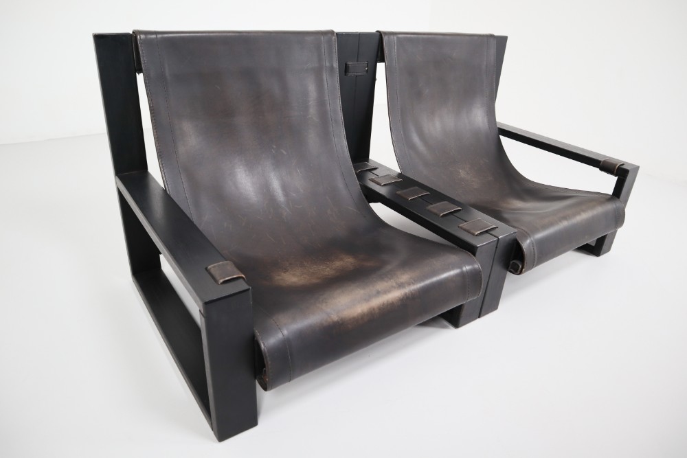 Brutalist Leather Brutalist Two-Seat Sofa Which Was Made By Sonja Wasseur. Amsterdam 1970’S Mid-20th century