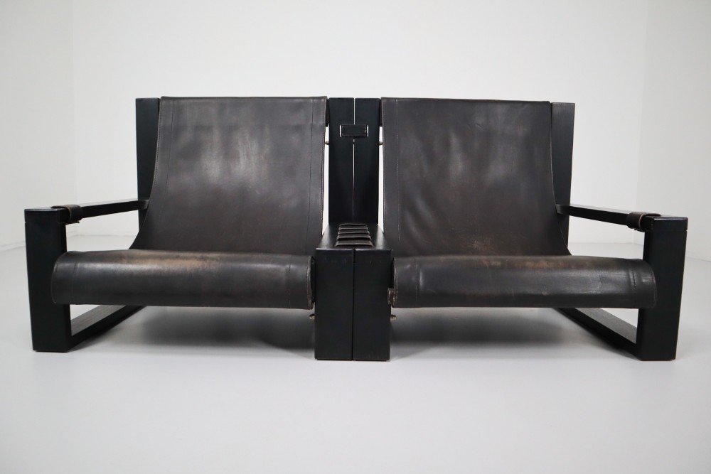 Brutalist Leather Brutalist Two-Seat Sofa Which Was Made By Sonja Wasseur. Amsterdam 1970’S Mid-20th century