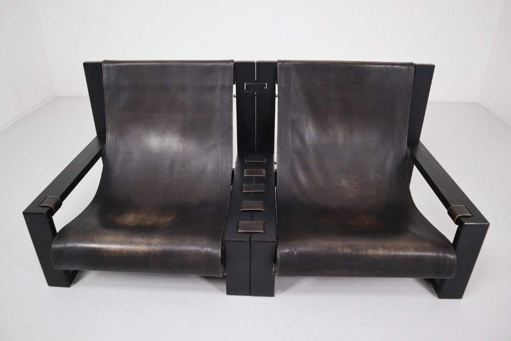 Brutalist Leather Brutalist Two-Seat Sofa Which Was Made By Sonja Wasseur. Amsterdam 1970’S Mid-20th century