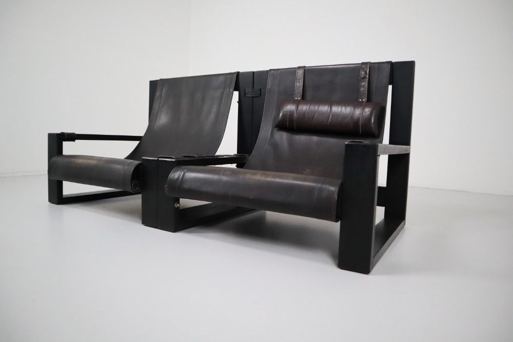 Brutalist Leather Brutalist Two-Seat Sofa Which Was Made By Sonja Wasseur. Amsterdam 1970’S Mid-20th century