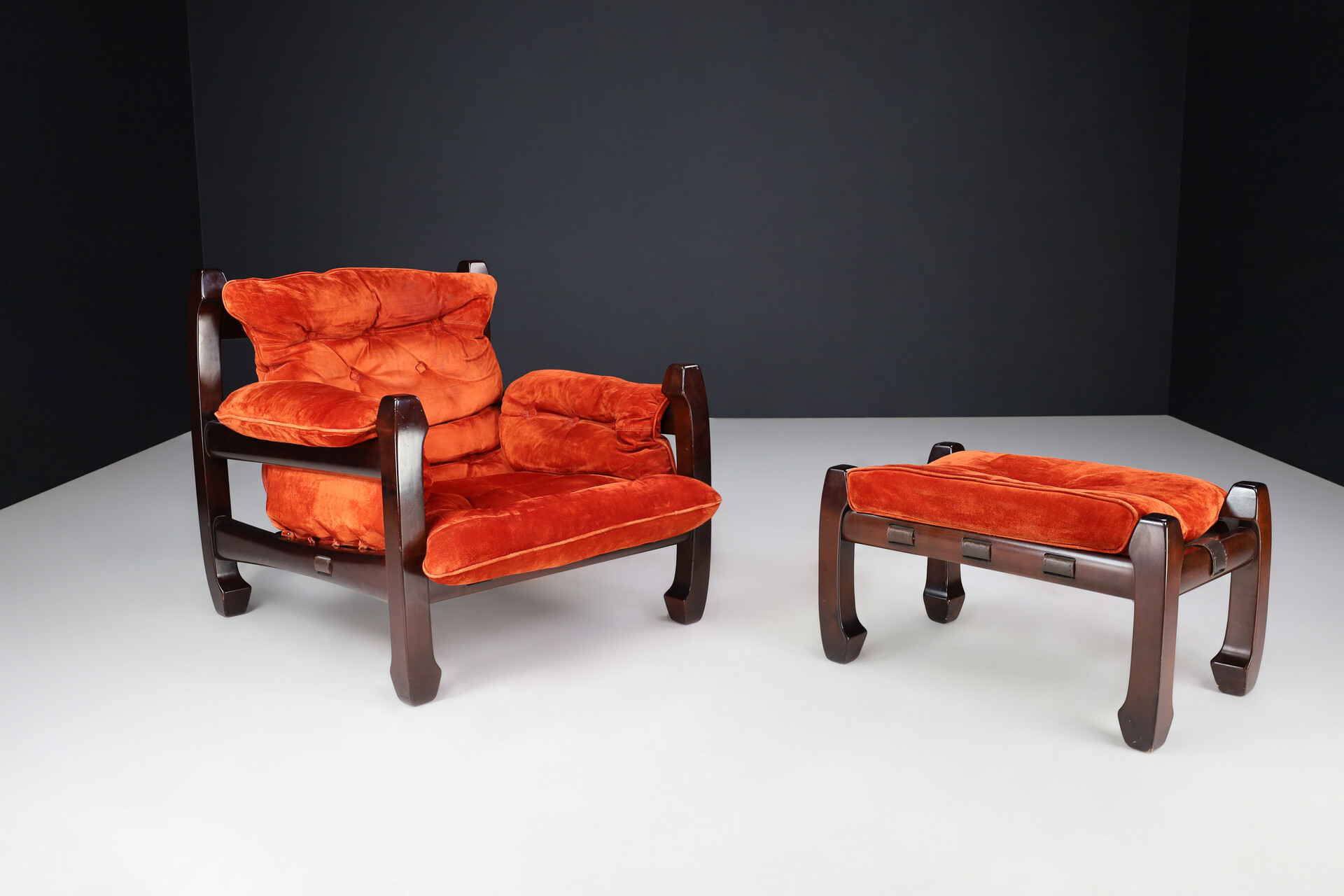 Brutalist Luciano Frigeri Lounge Chair and Ottomann 