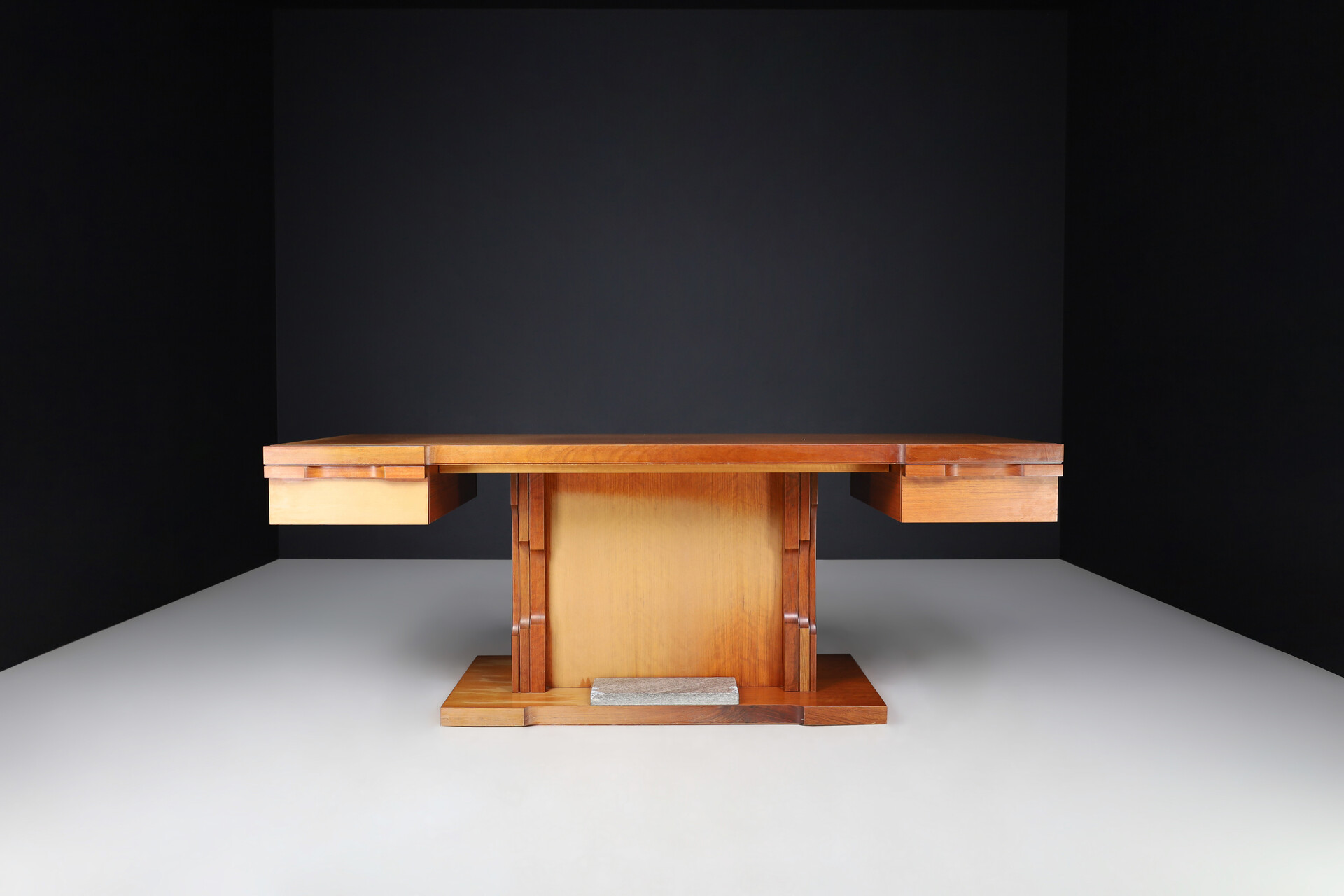 Brutalist Luciano Frigerio Presidential Writing desk in Walnut , Italy 1970s Late-20th century