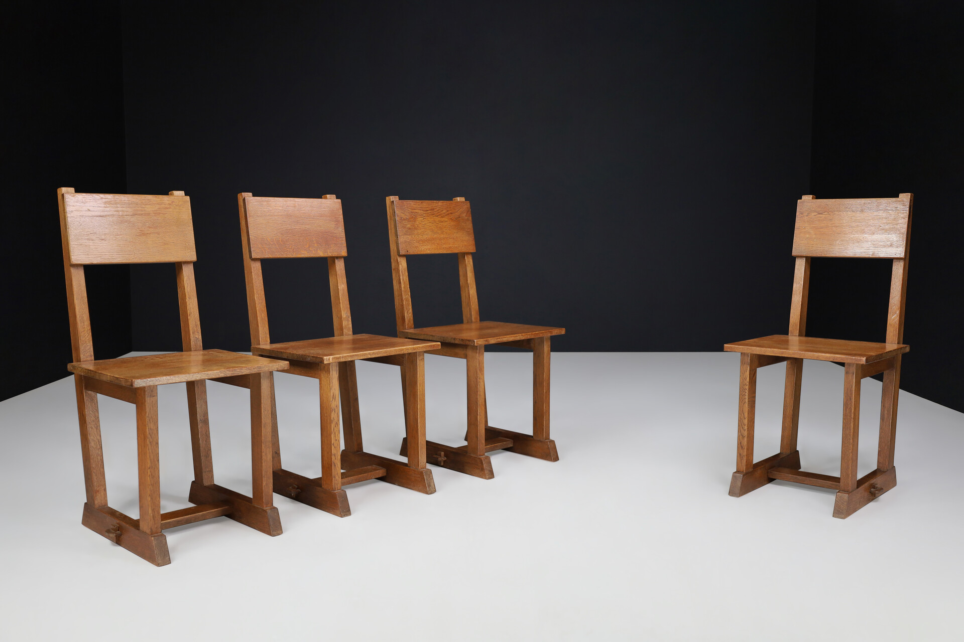 Brutalist / modern Oak dining room / side chairs France 1950s Mid-20th century
