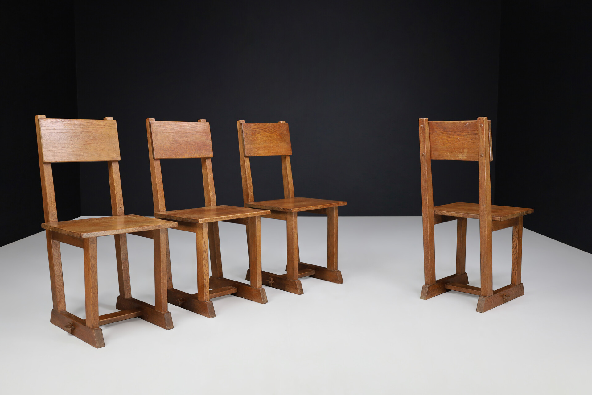 Brutalist / modern Oak dining room / side chairs France 1950s Mid-20th century