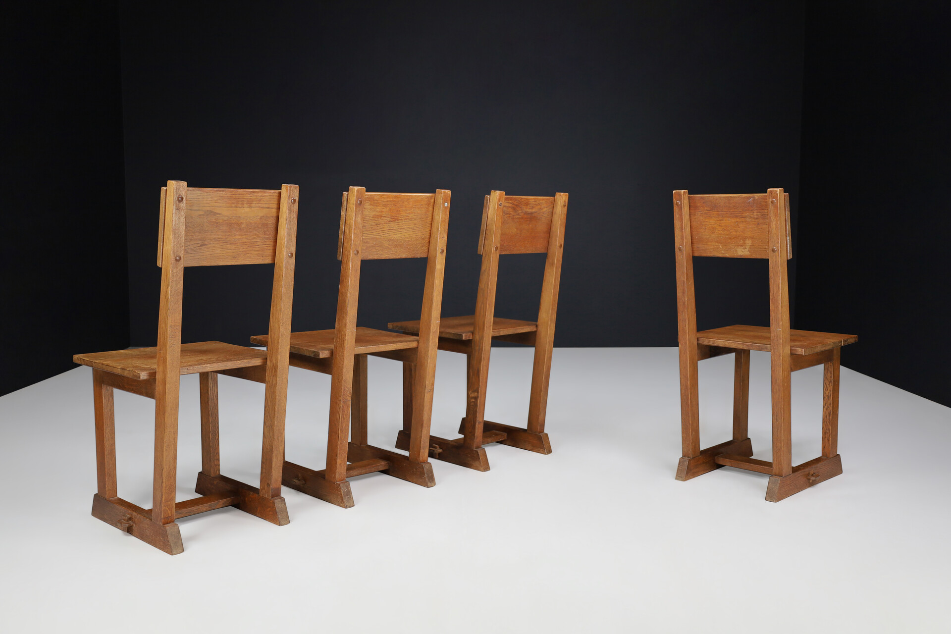 Brutalist / modern Oak dining room / side chairs France 1950s Mid-20th century