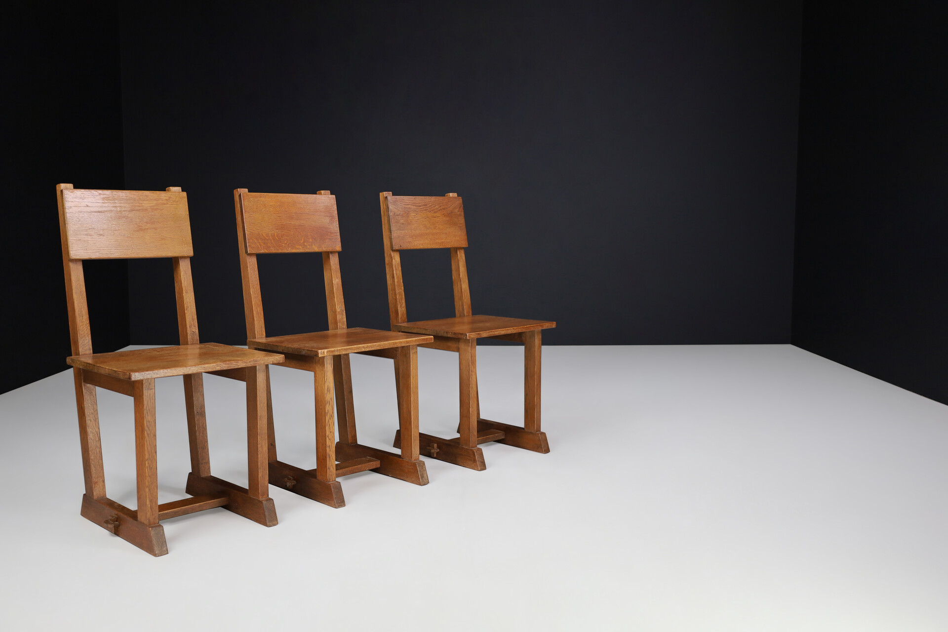 Brutalist / modern Oak dining room / side chairs France 1950s Mid-20th century