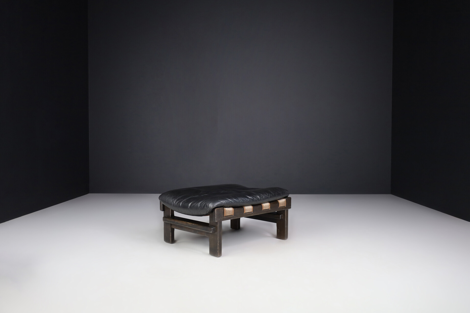Brutalist Modernist leather lounge chair and ottoman by Carl Straub, Germany 1960s Mid-20th century