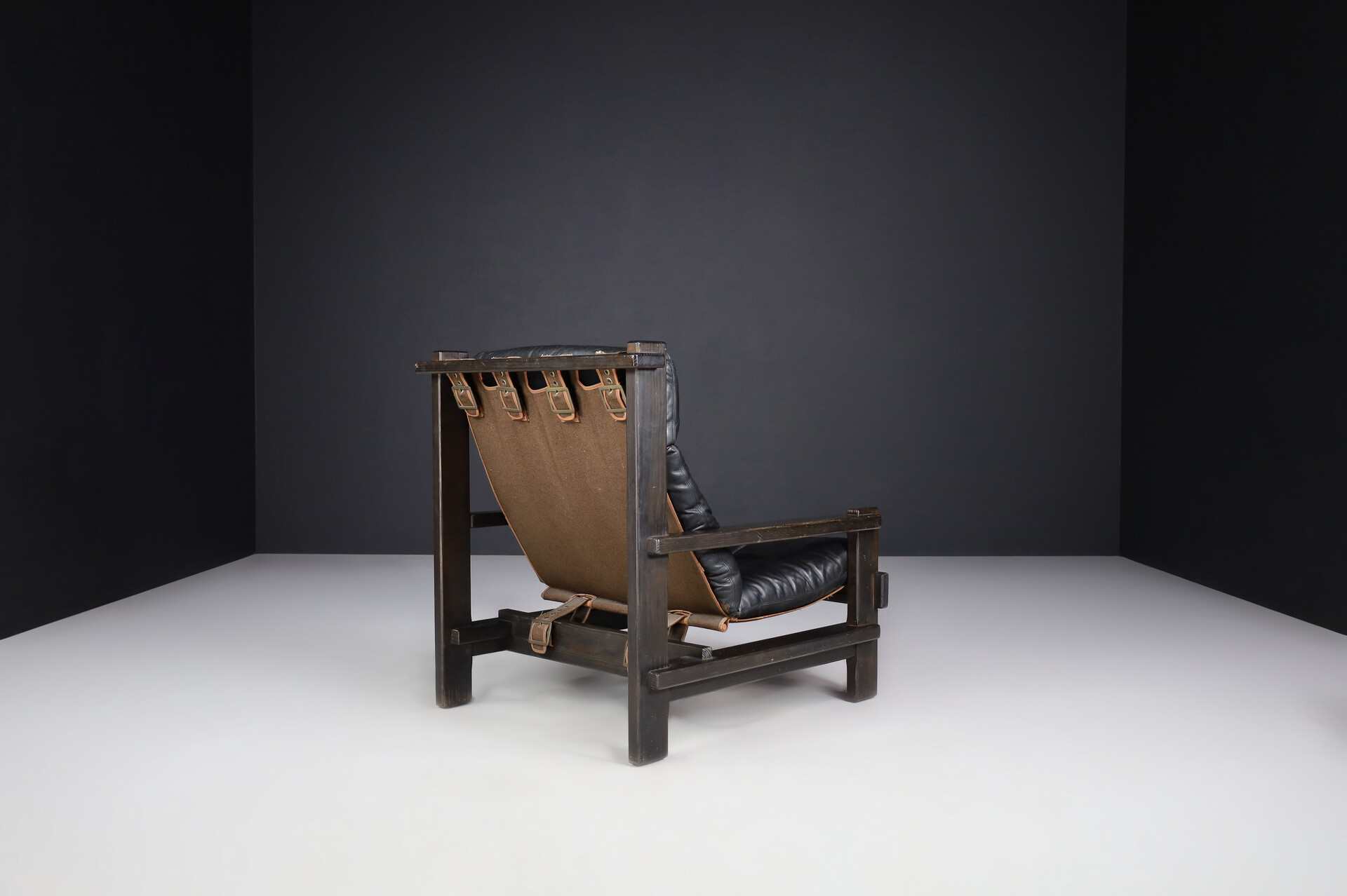 Brutalist Modernist leather lounge chair and ottoman by Carl Straub, Germany 1960s Mid-20th century