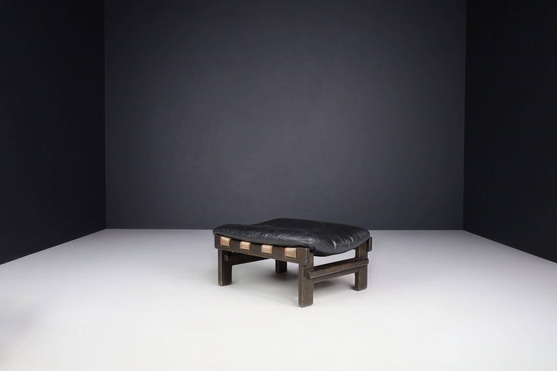 Brutalist Modernist leather lounge chair and ottoman by Carl Straub, Germany 1960s Mid-20th century
