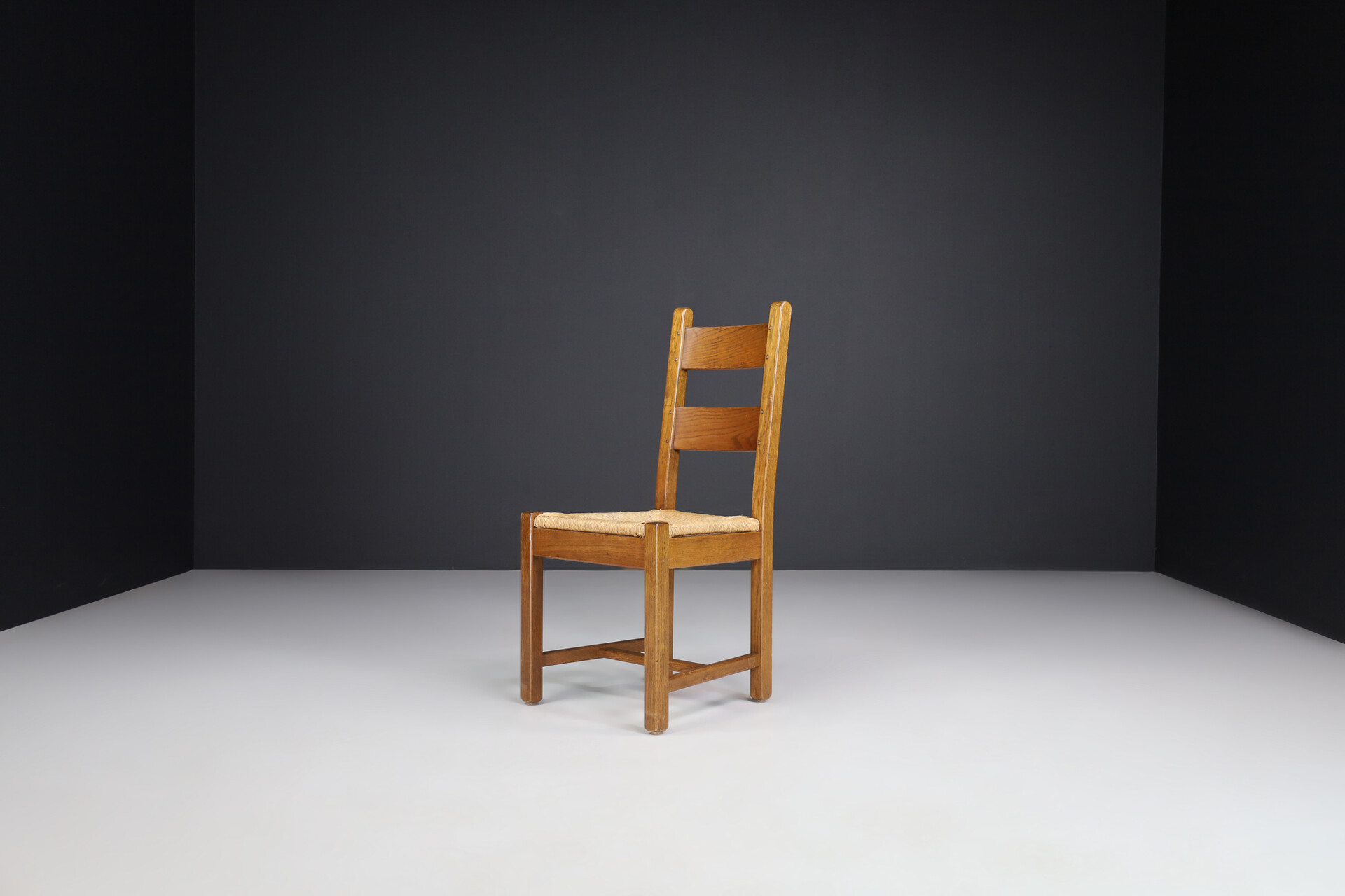 Brutalist Oak and rush High back chairs , Belgium 1960s Mid-20th century