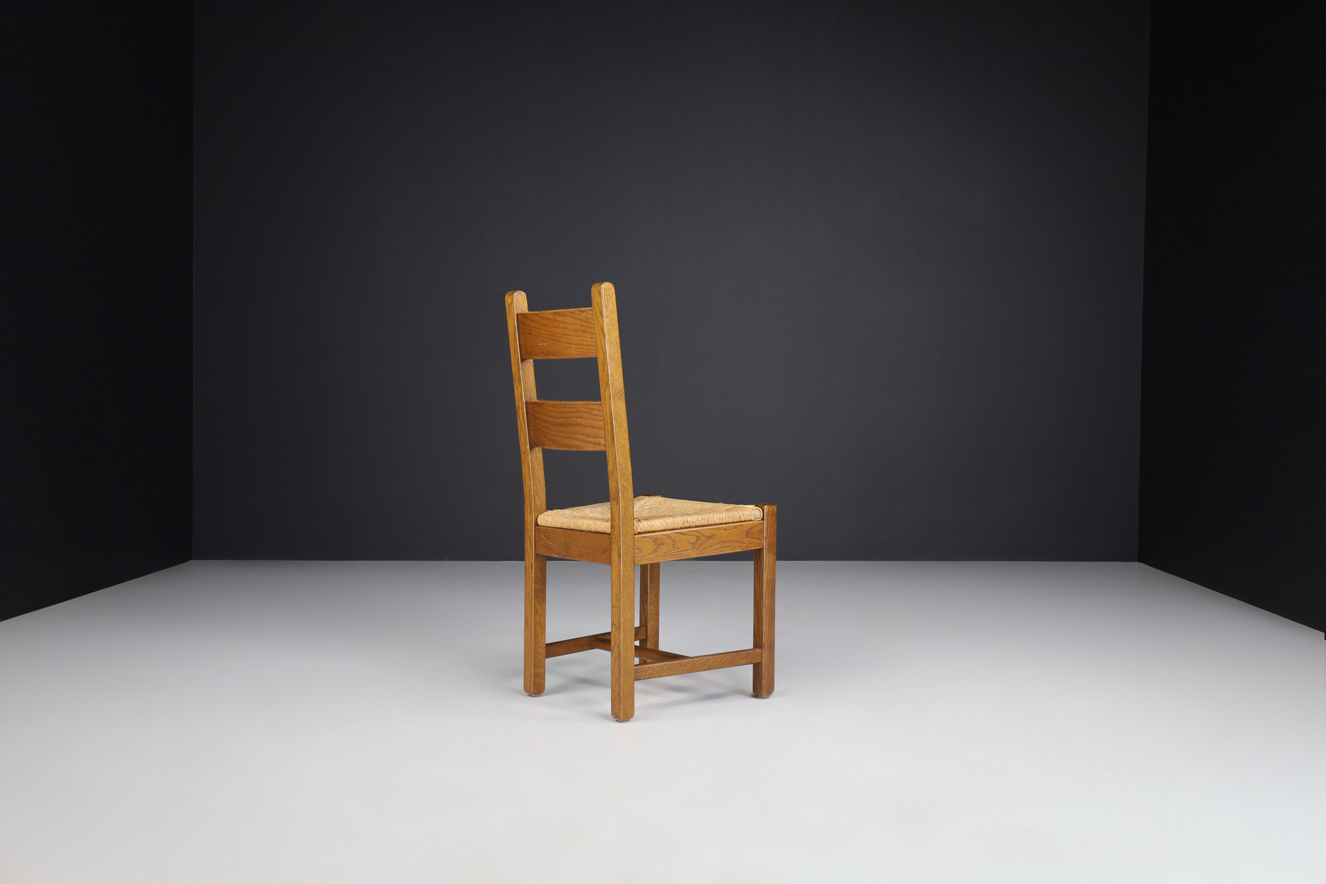 Brutalist Oak and rush High back chairs , Belgium 1960s Mid-20th century