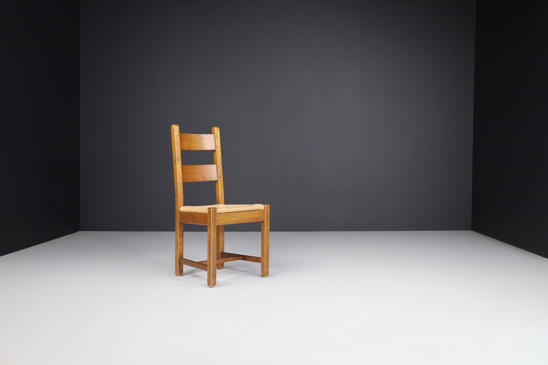 Brutalist Oak and rush High back chairs , Belgium 1960s Mid-20th century