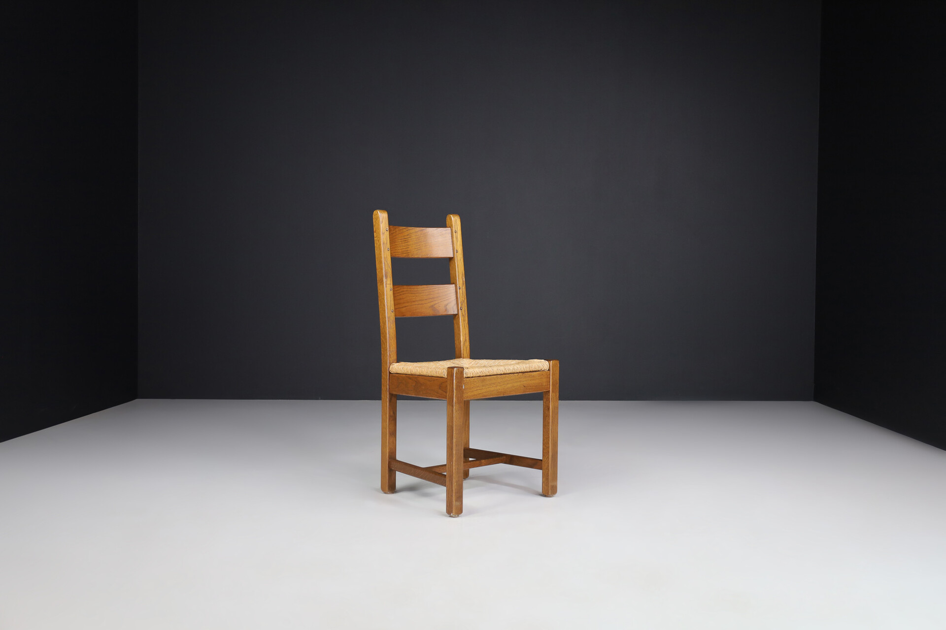 Brutalist Oak and rush High back chairs , Belgium 1960s Mid-20th century