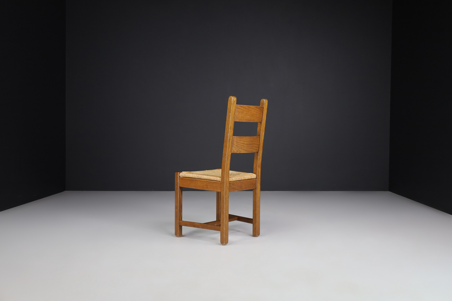 Brutalist Oak and rush High back chairs , Belgium 1960s Mid-20th century