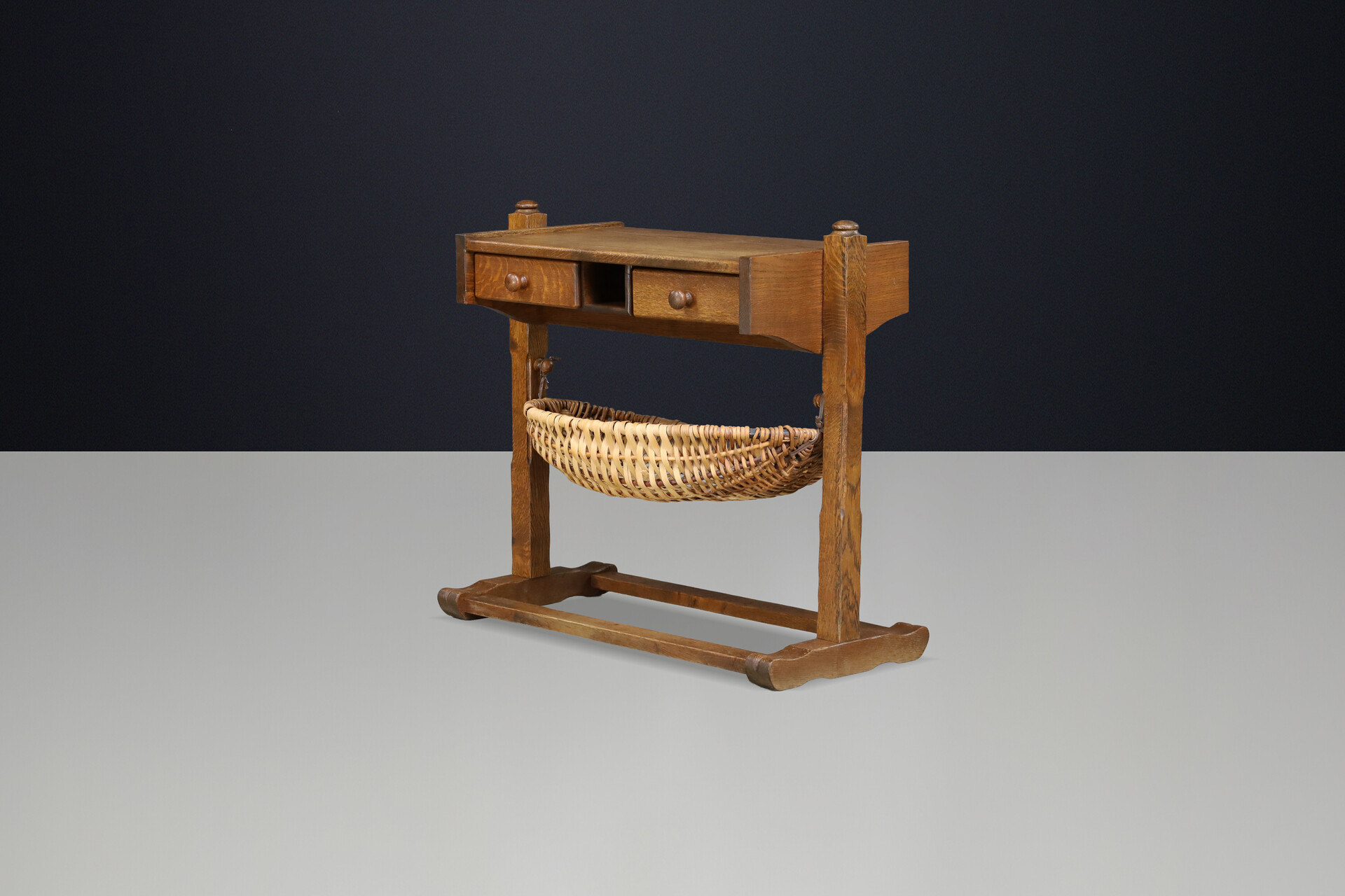 Brutalist Oak and wicker hal cabinet France 1960s Mid-20th century