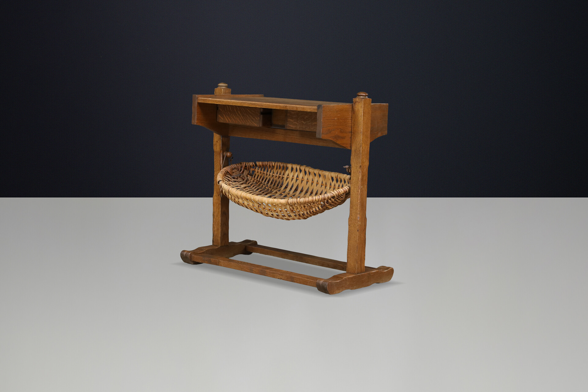 Brutalist Oak and wicker hal cabinet France 1960s Mid-20th century