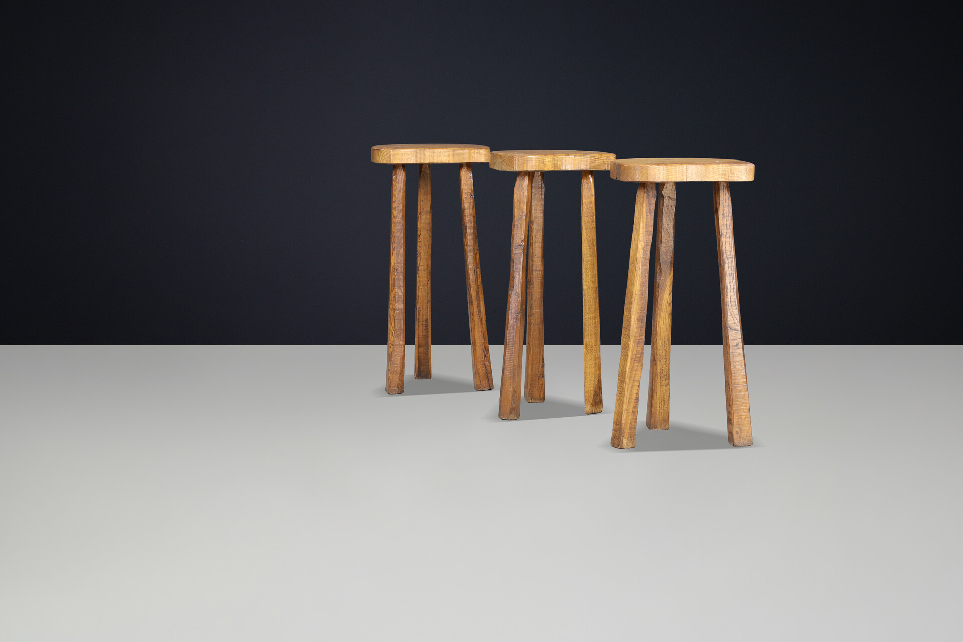 Brutalist Oak bar stools France 1960s Mid-20th century