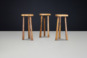 Brutalist Oak bar stools France 1960s Mid-20th century