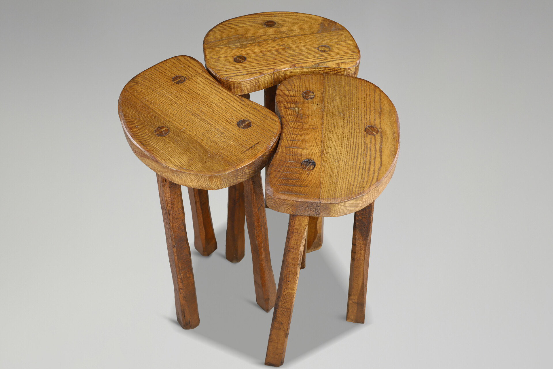 Brutalist Oak bar stools France 1960s Mid-20th century