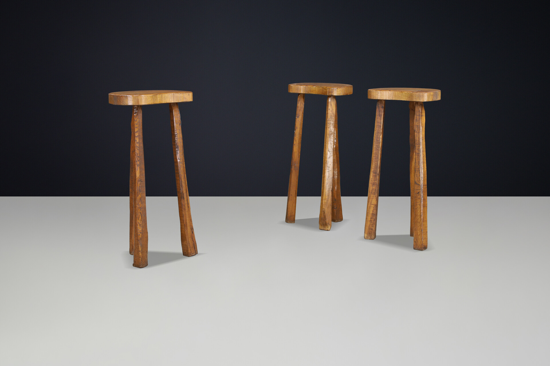 Brutalist Oak bar stools France 1960s Mid-20th century