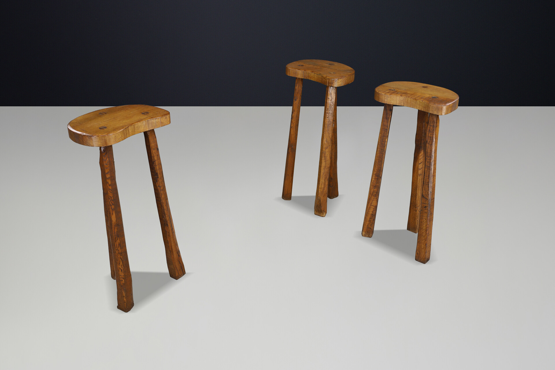 Brutalist Oak bar stools France 1960s Mid-20th century