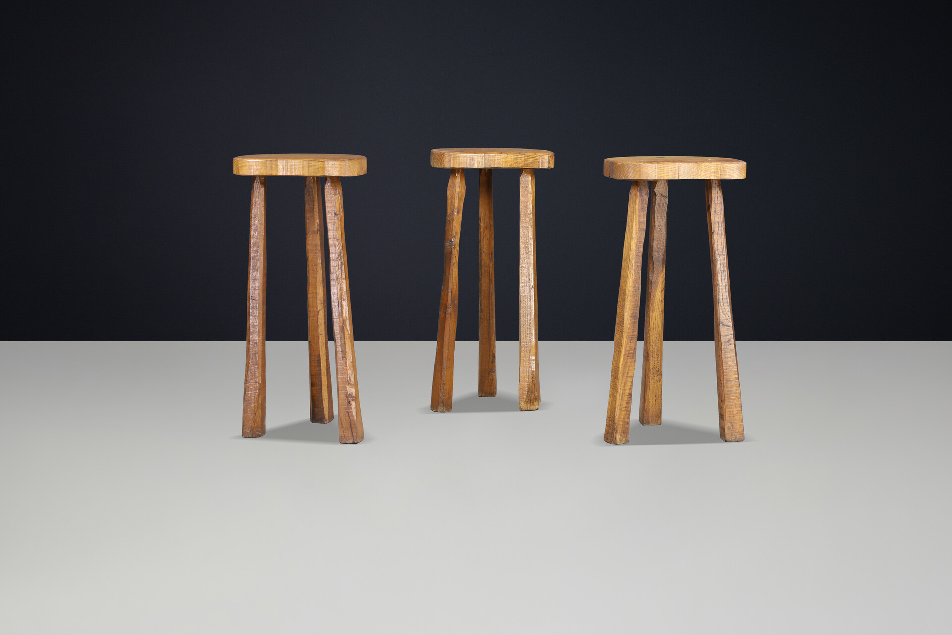 Brutalist Oak bar stools France 1960s Mid-20th century