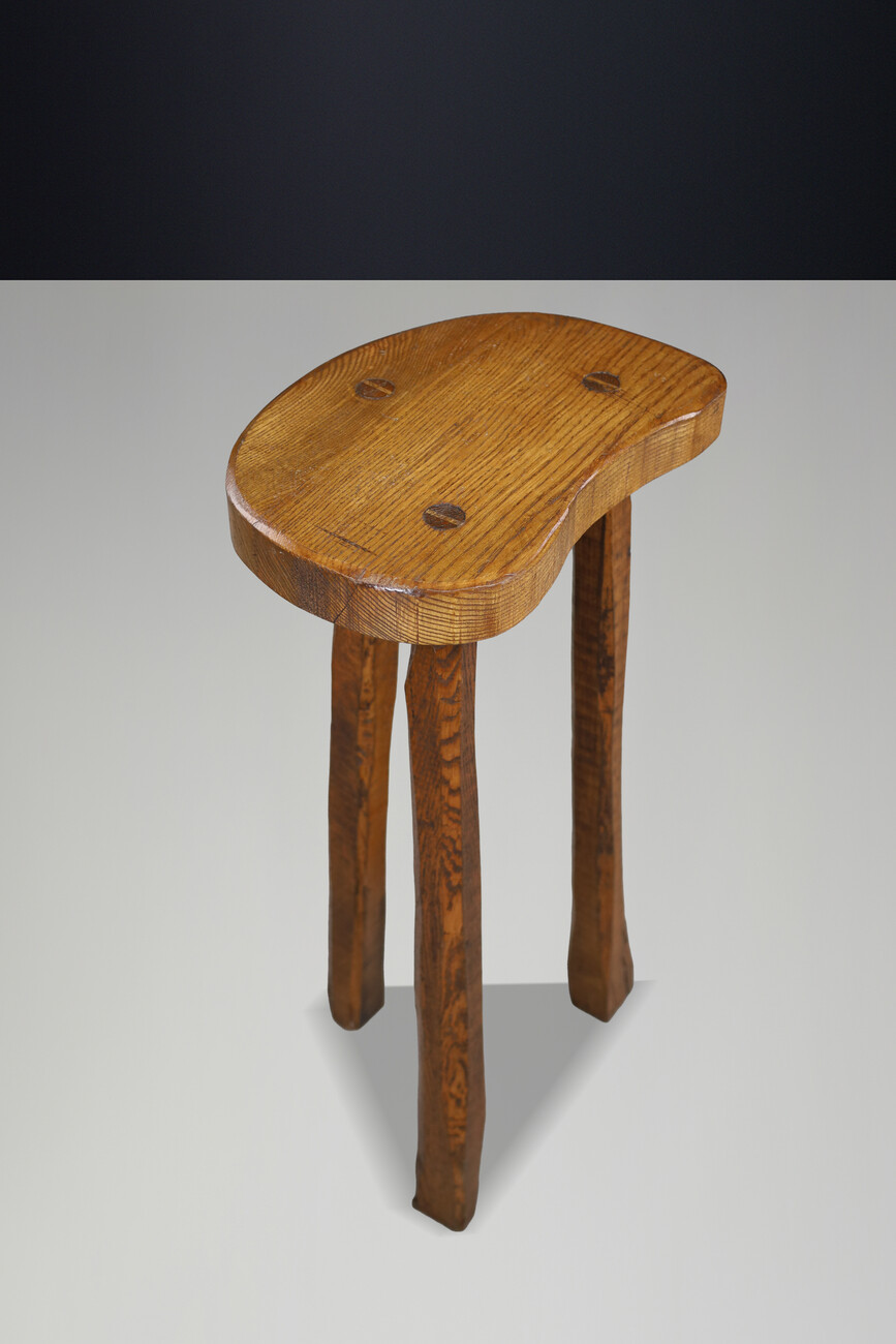 Brutalist Oak bar stools France 1960s Mid-20th century