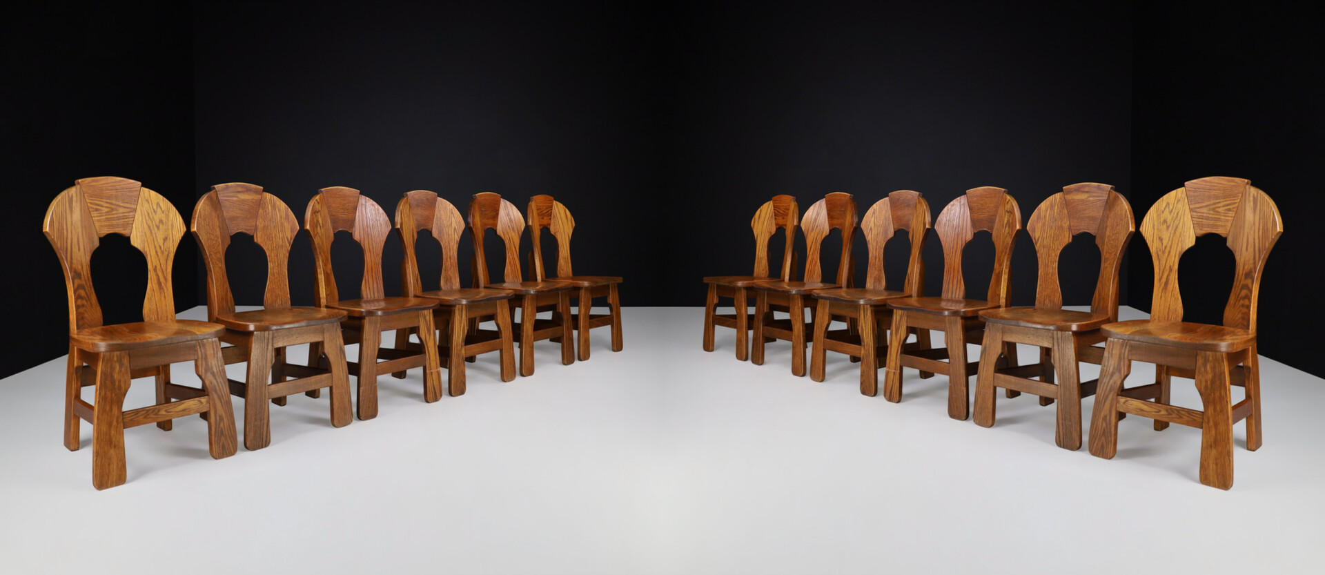 Brutalist Oak dining chairs, belgium 1970s Late-20th century