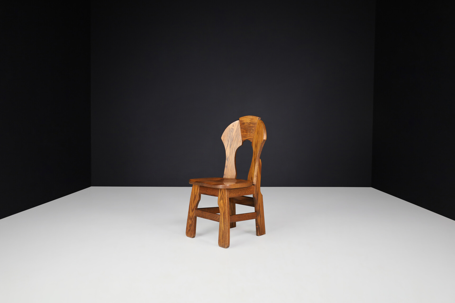 Brutalist Oak dining chairs, belgium 1970s Late-20th century