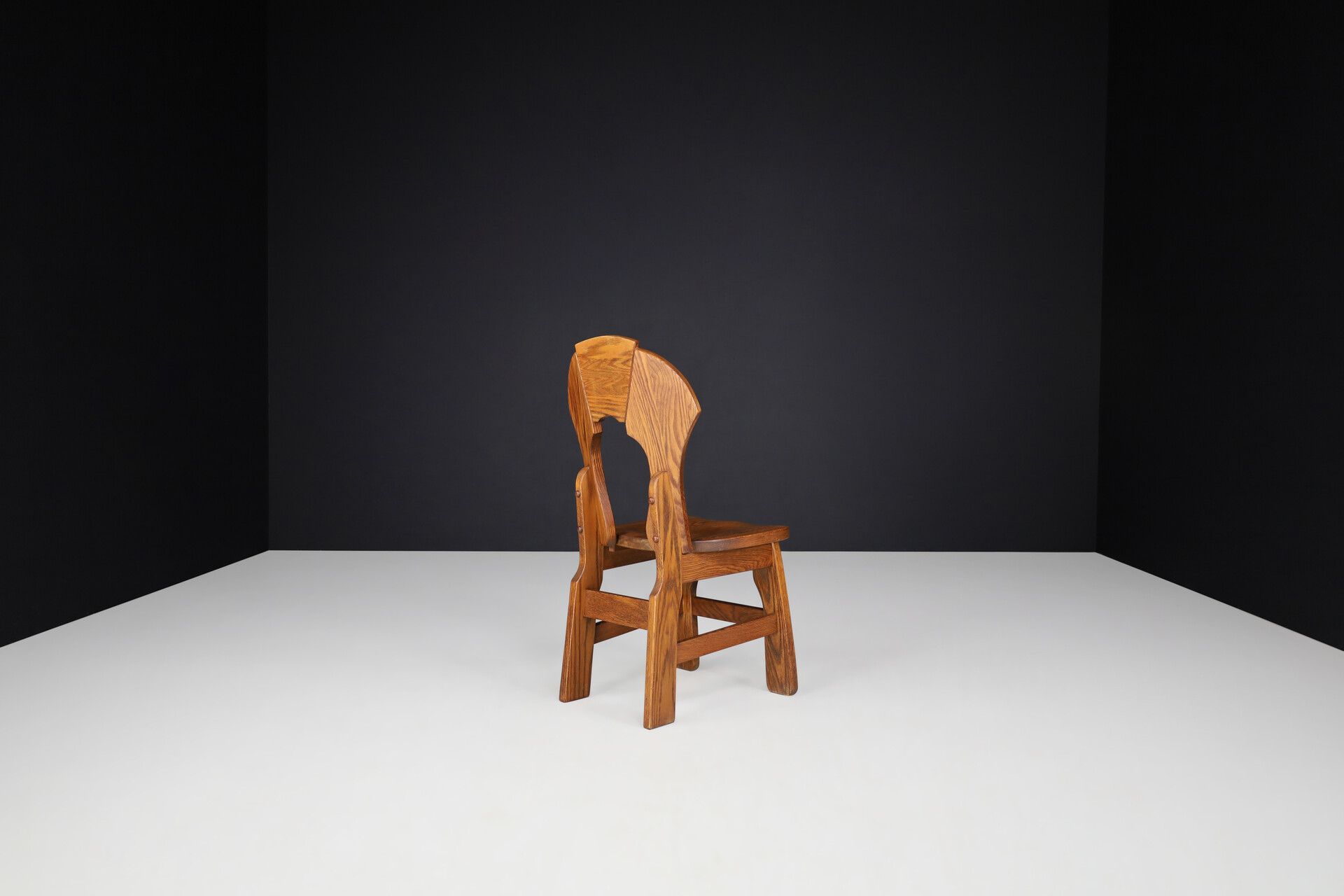 Brutalist Oak dining chairs, belgium 1970s Late-20th century
