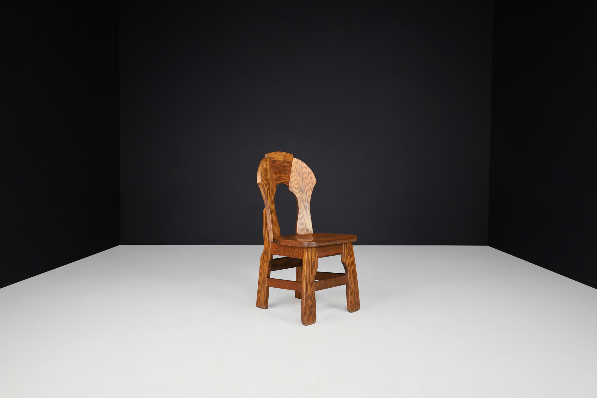 Brutalist Oak dining chairs, belgium 1970s Late-20th century