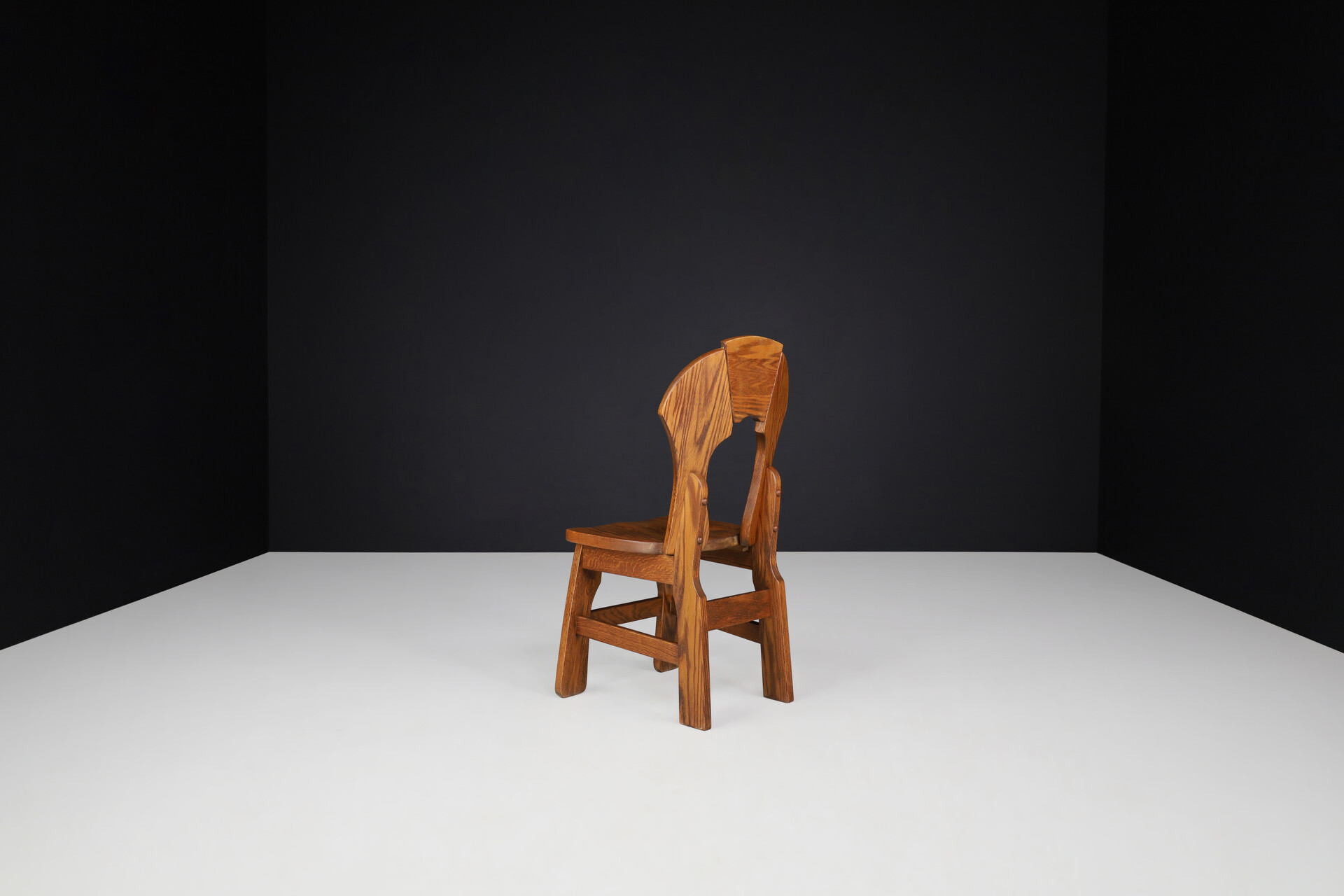 Brutalist Oak dining chairs, belgium 1970s Late-20th century