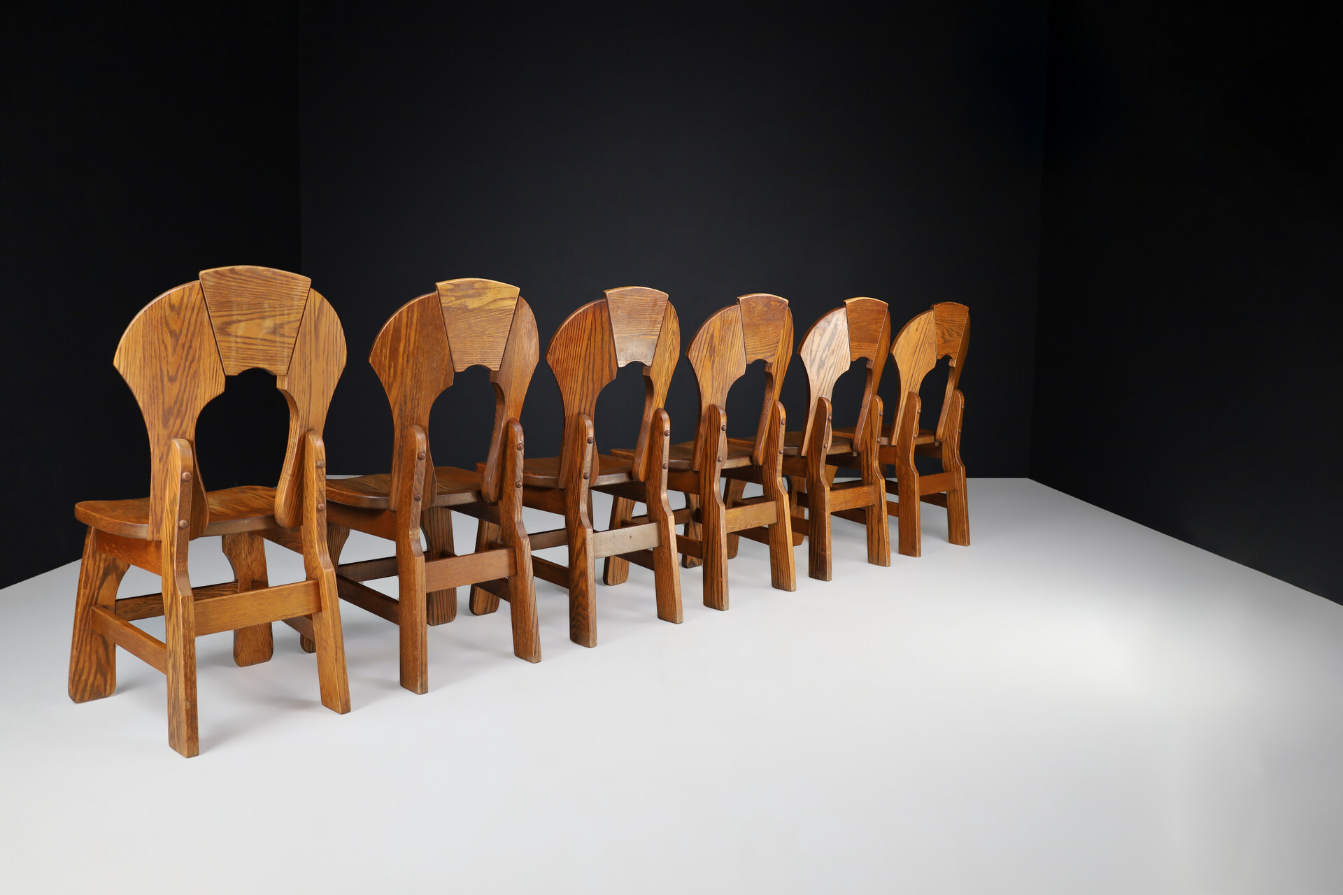 Brutalist Oak dining chairs, belgium 1970s Late-20th century