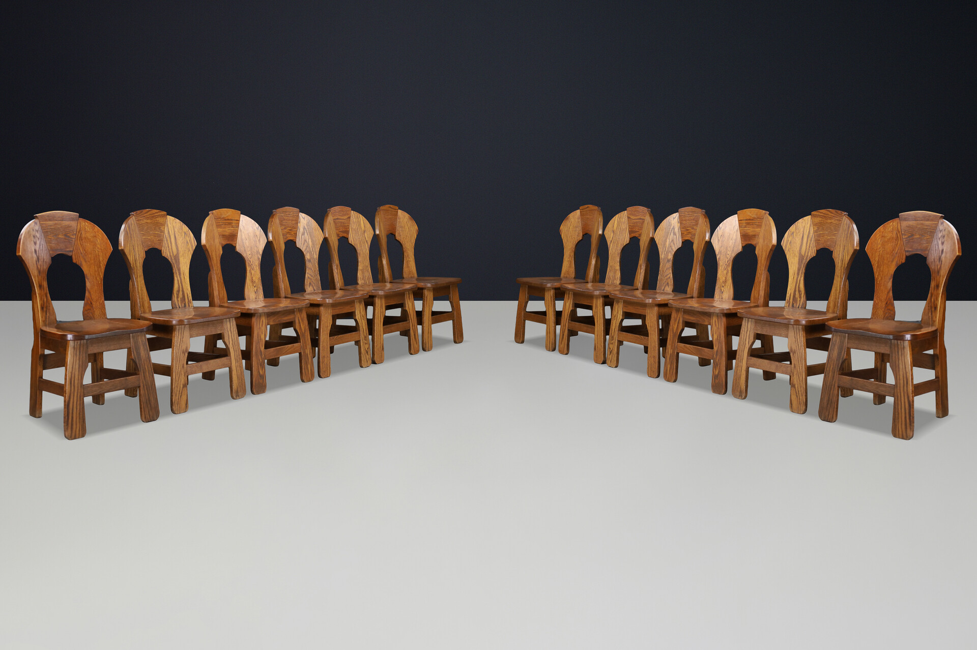 Brutalist Oak dining chairs, belgium 1970s Late-20th century