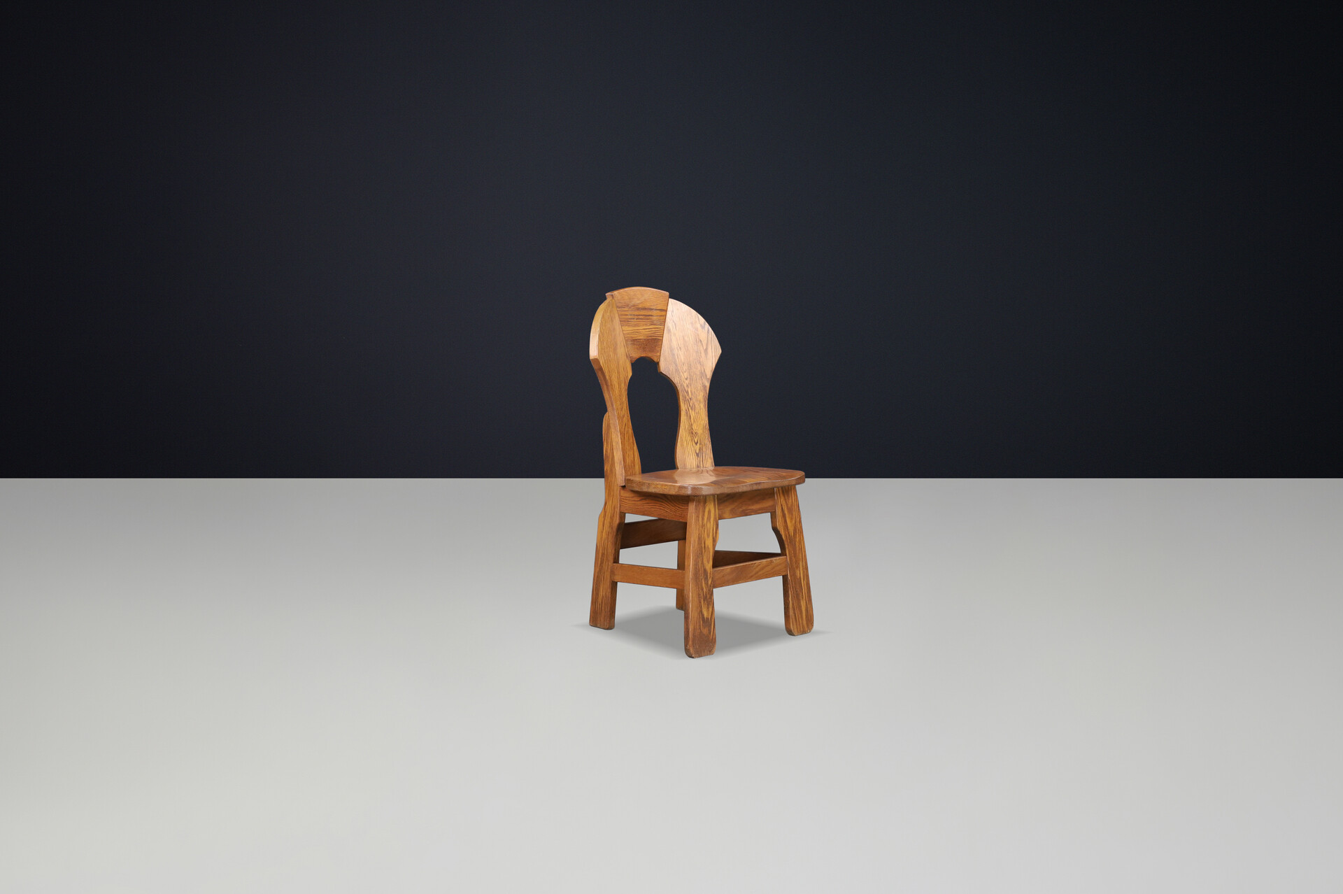 Brutalist Oak dining chairs, belgium 1970s Late-20th century