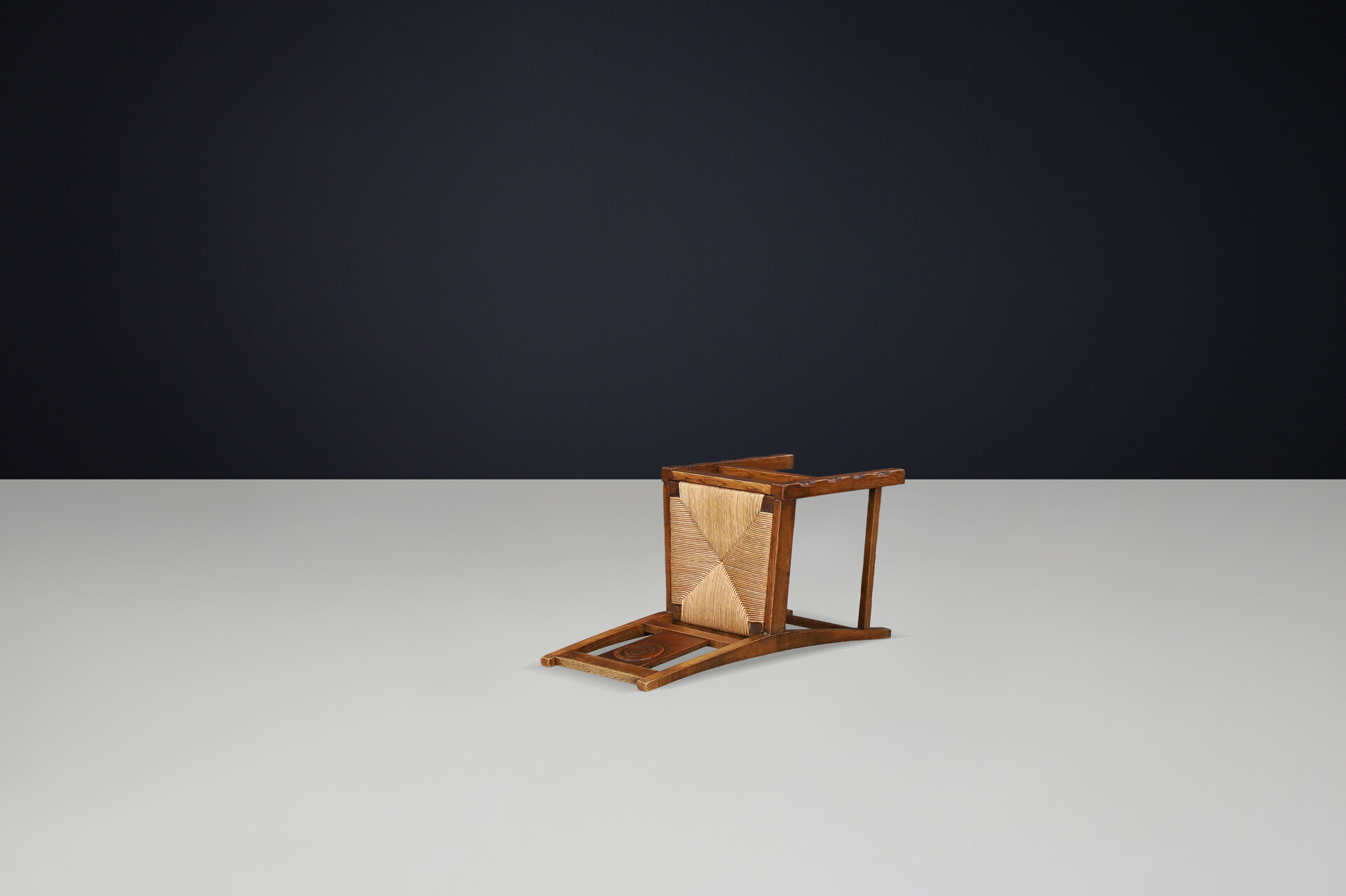 Brutalist Oak Dining Chairs with Dudouyt-Style Detailing, France 1940 Mid-20th century