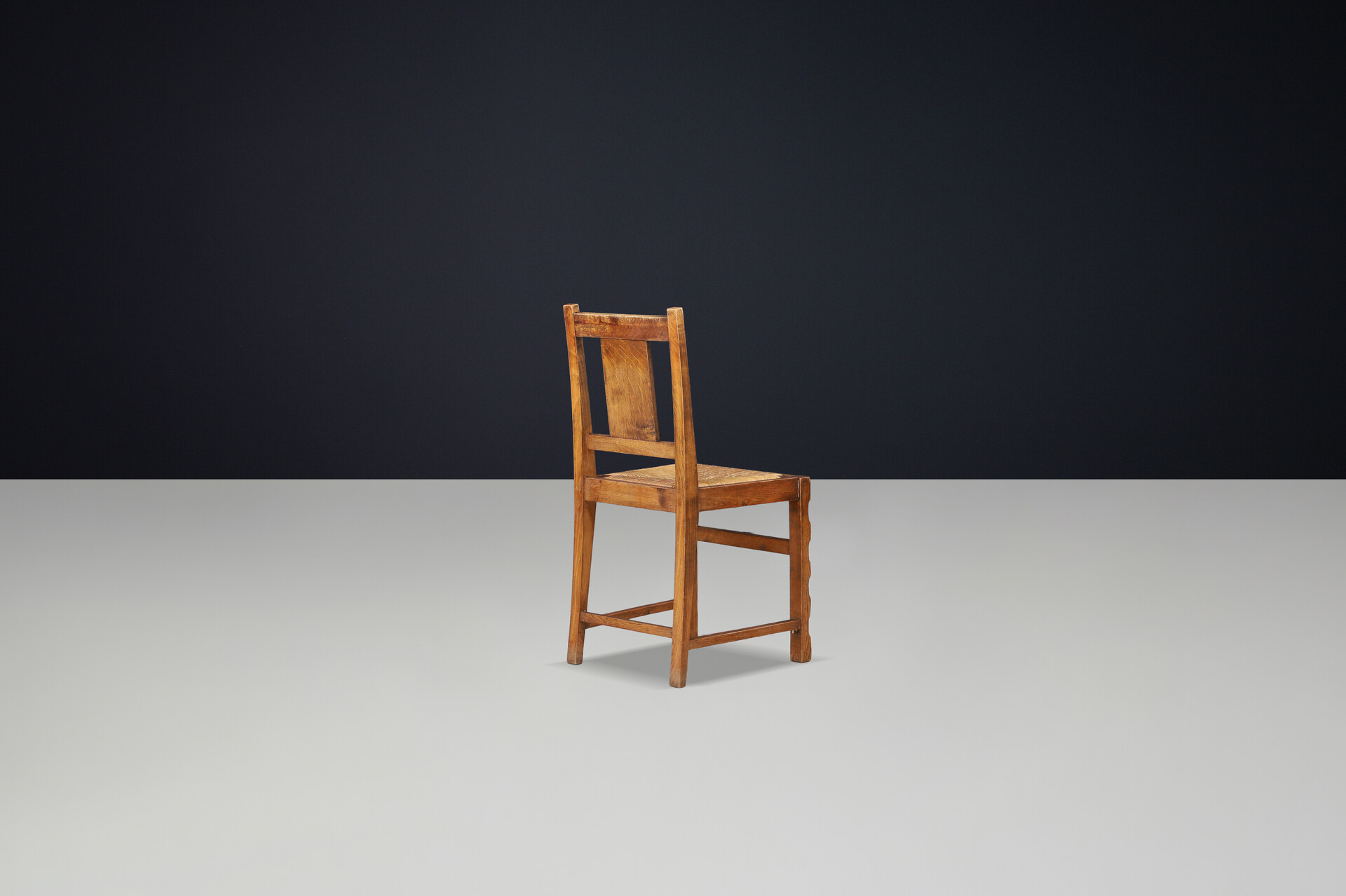 Brutalist Oak Dining Chairs with Dudouyt-Style Detailing, France 1940 Mid-20th century